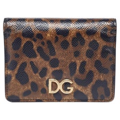 Dolce & Gabbana Brown Leopard Print Leather DG Logo Compact Wallet