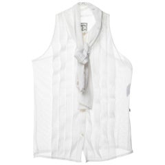 Chanel White Mesh Neck Tie Button Front Shirt S