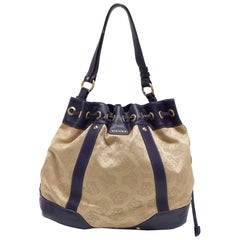 Versace Beige/Blue Medusa Canvas and Leather Drawstring Hobo
