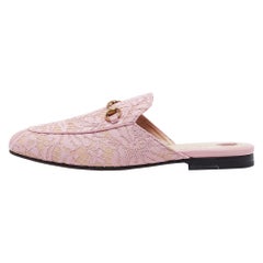 Gucci Pink/Beige Lace and Leather Princetown Flat Mules Size 40