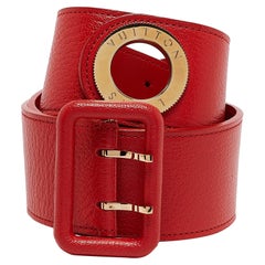 Louis Vuitton Red Leather Wide Buckle Belt 75CM