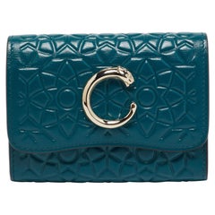Cartier Teal Green Embossed Leather Panthere De Cartier Card Case