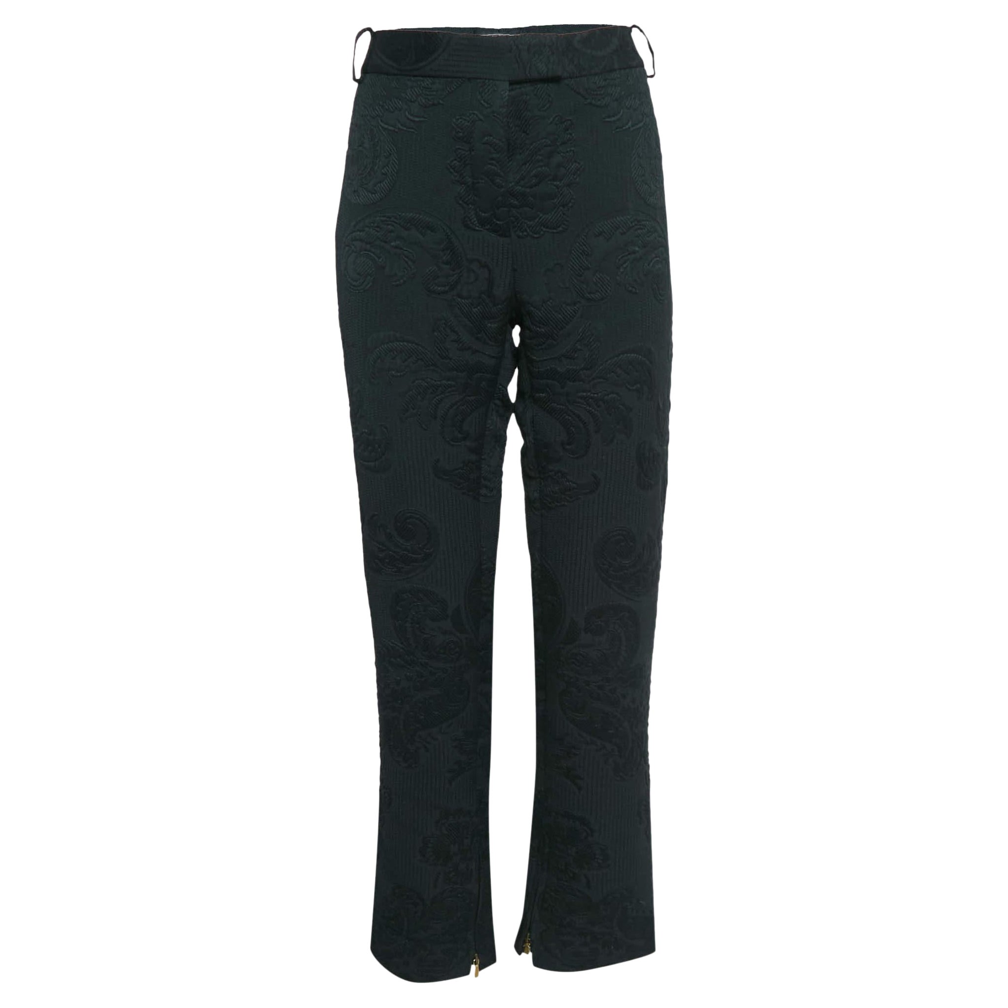 Salvatore Ferragamo Pantalone nero in jacquard floreale con lacci M. & Up. in vendita