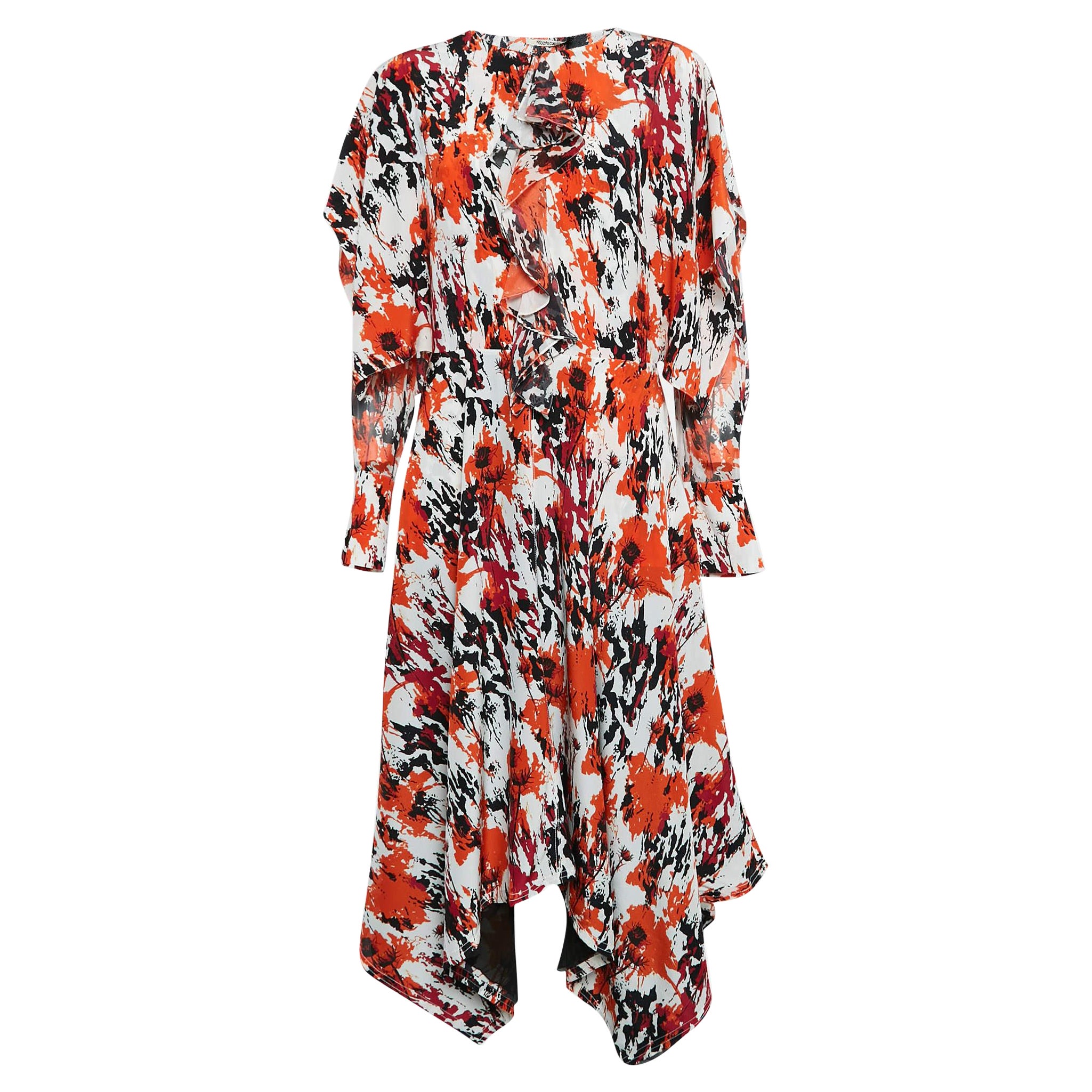 Roberto Cavalli - Robe midi asymétrique en soie multicolore M