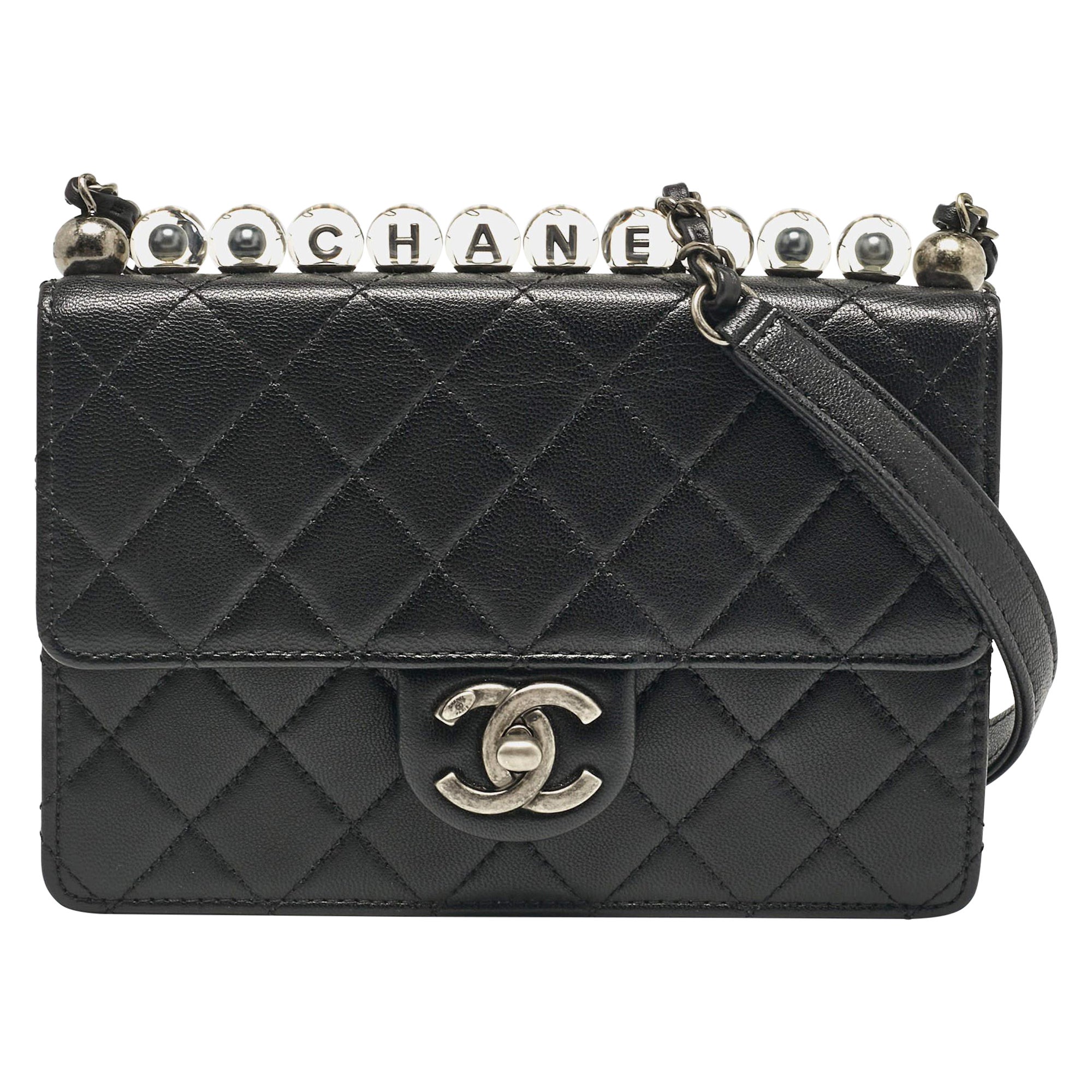 Chanel Black Quilted Leather Chic Pearl Flap Bag