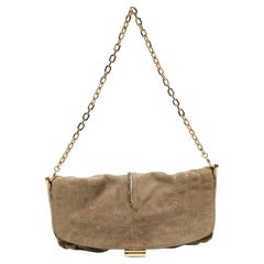 Jimmy Choo Beige Suede and Leather Flap Shoulder Bag