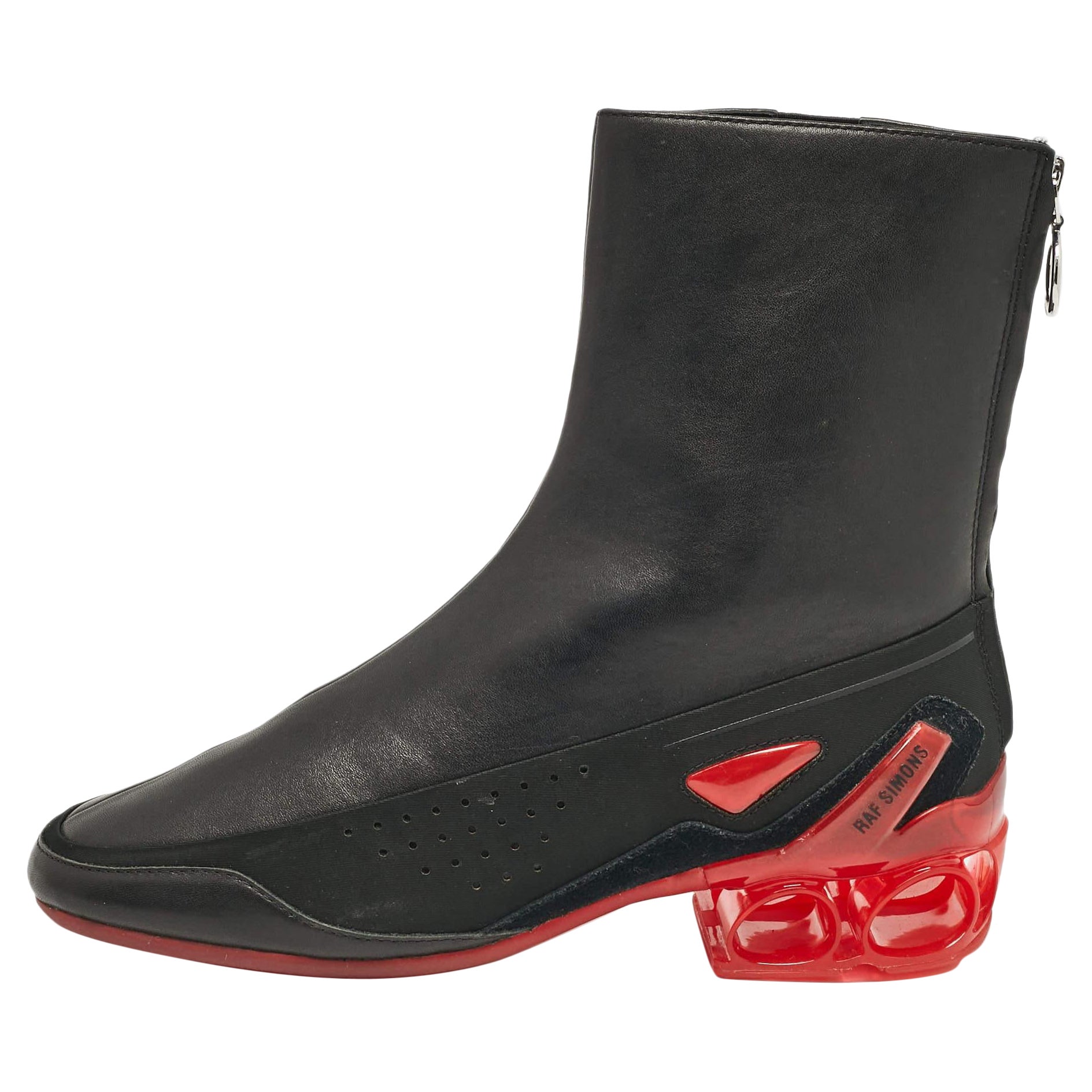 Raf Simons Black Leather Ankle Length Boots Size 41 For Sale