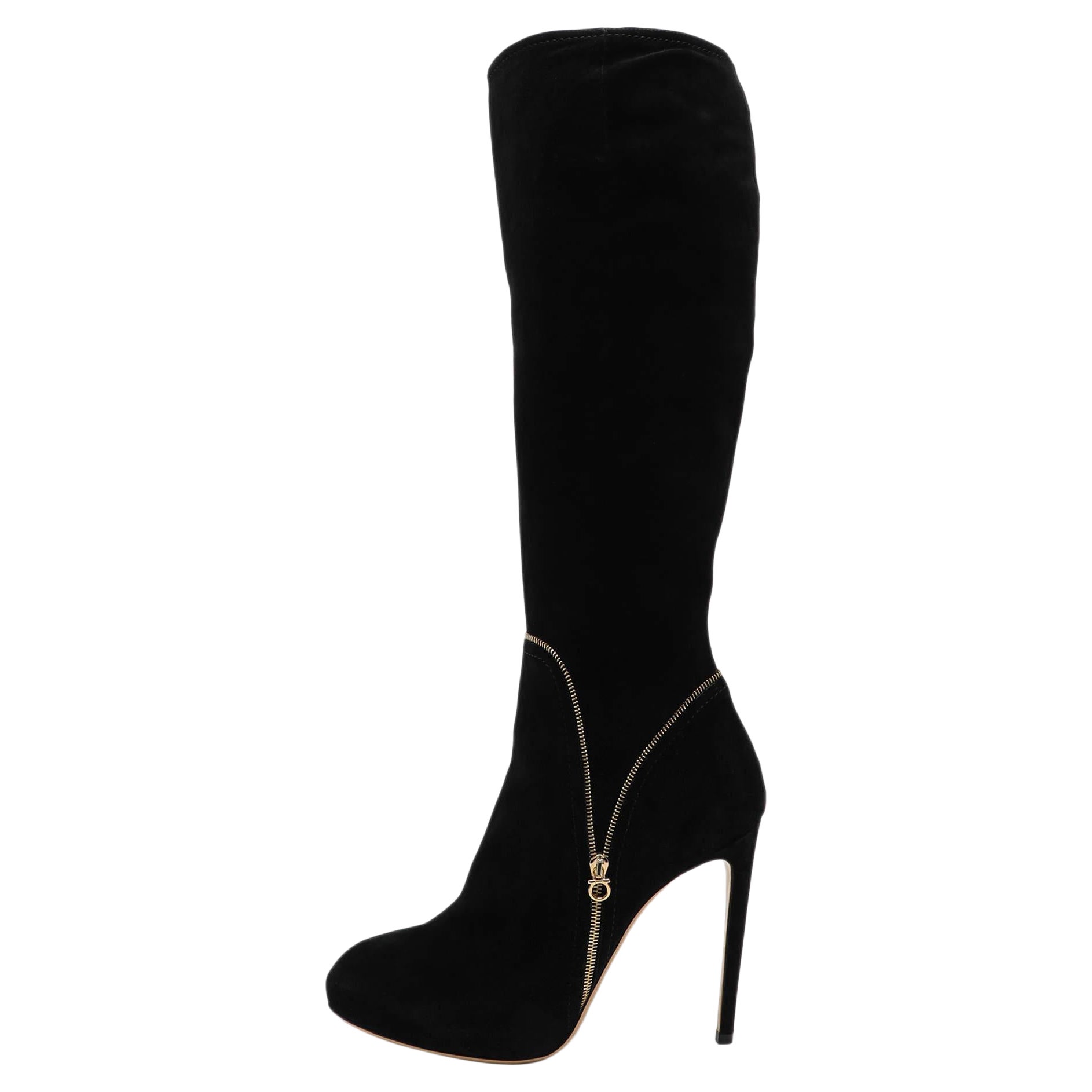 Salvatore Ferragamo - Bottes à genoux en daim noir Ronnie - Taille 40