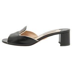 Prada Noir Vernice Saffiano Leather Slide Sandals Size 36.5