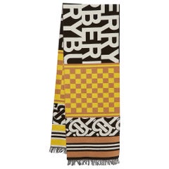 Burberry Gelb Text Checkboard Kaschmir-Mischung Fußballschal