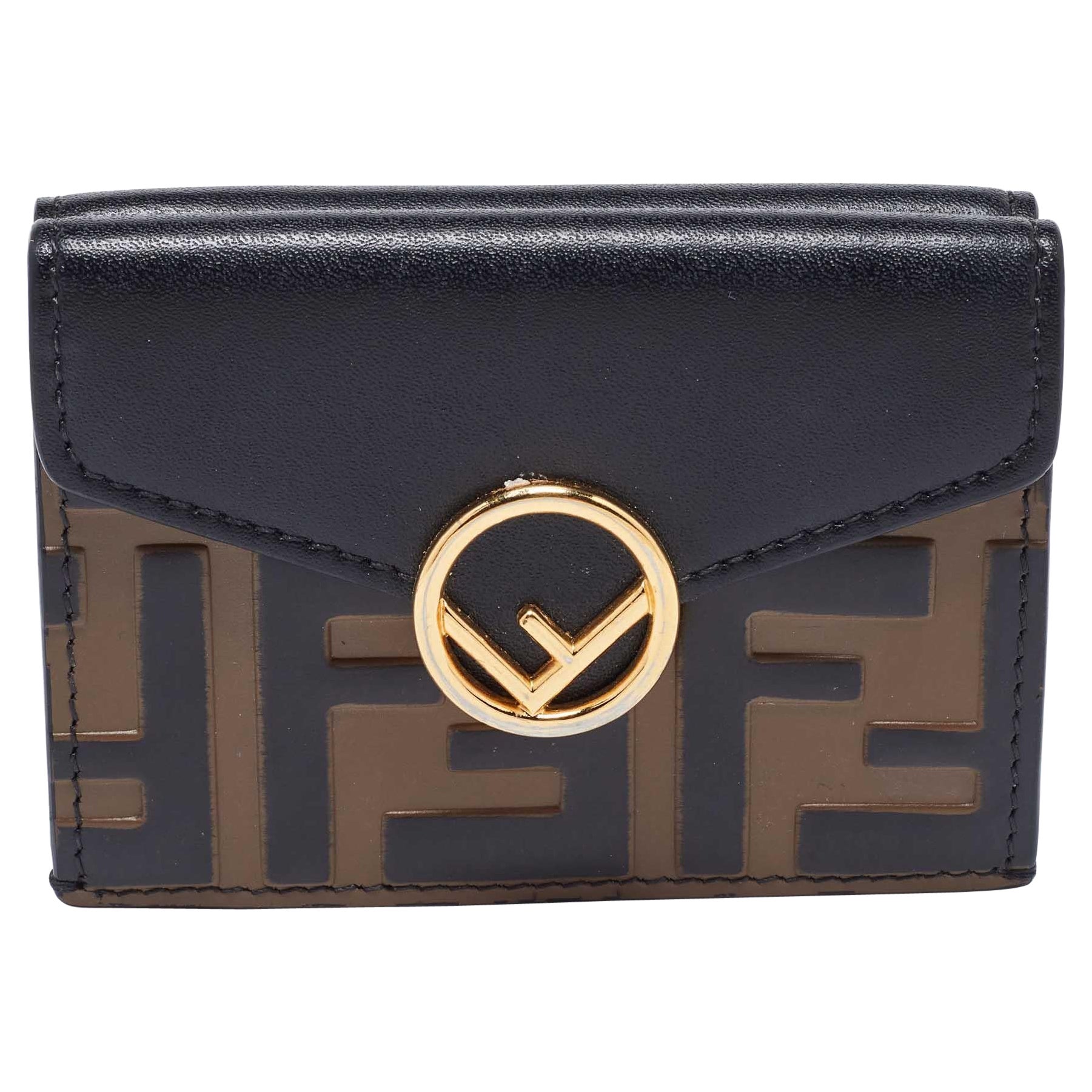Fendi Brown/Black Zucca Leather F is Fendi Trifold Wallet For Sale