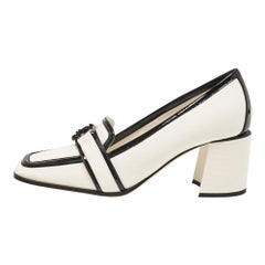 Jimmy Choo White/Black Canvas and Patent Leather Evin Pumps Size 38