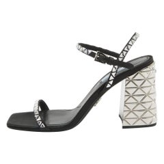 Prada Black Satin Embellished Ankle Strap Sandals Size 39