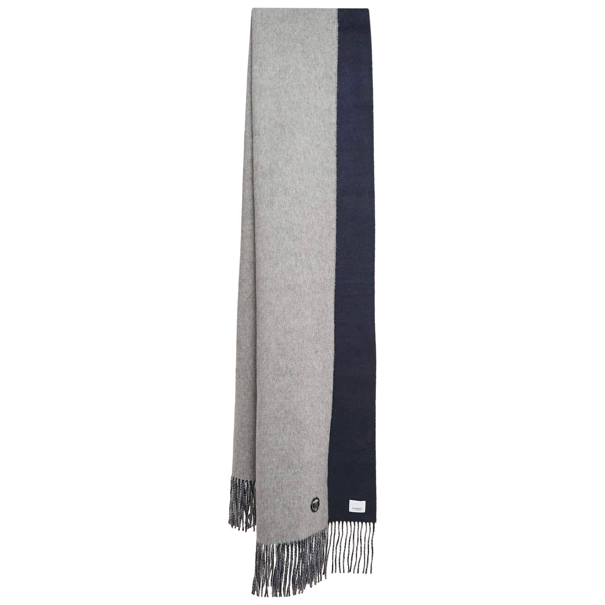 Bufanda Burberry Gris/Azul Cachemira Cepillada Reversible