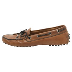 Tod's Brown Leather Gommini Bow Loafers Size 36