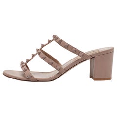 Valentino Dusty Pink Leather Rockstud Slide Sandals Size 39