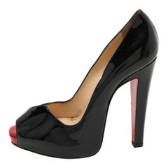 Christian Louboutin Black Patent Leather Carroseria Peep Toe Pumps Size 37