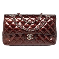Chanel Brown Patent Leather Medium Classic Double Flap Bag