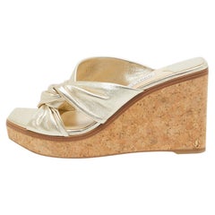 Jimmy Choo Gold Leather Narisa Wedge Sandals Size 39