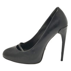 Gucci Black Leather Round Toe Slip On Pumps Size 36.5