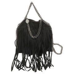 Stella McCartney Black Faux Suede Falabella Fringe Shoulder Bag