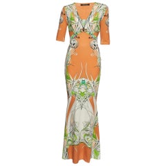 Roberto Cavalli Orange Printed Jersey Maxi Dress M