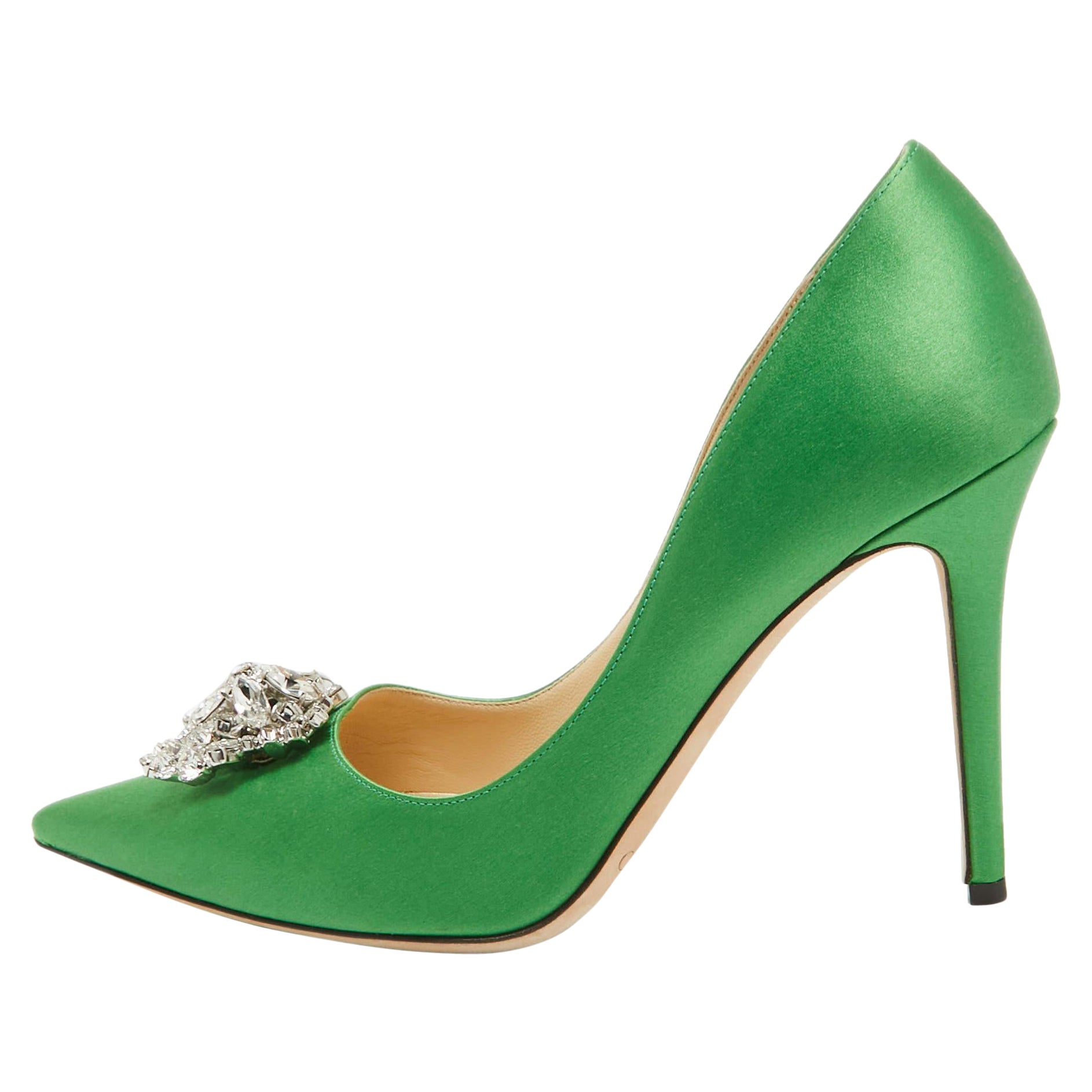 Jimmy Choo Green Satin Manda Pumps Size 39 For Sale
