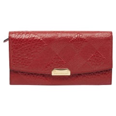 Burberry Red Check Embossed Leather Porter Continental Wallet