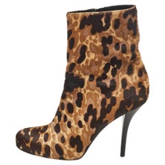 Balenciaga Brown Leopard Print Calf Hair Ankle Boots Size 39.5