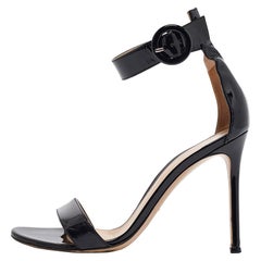 Gianvito Rossi Black Patent Leather Portofino Ankle Strap Sandals Size 36