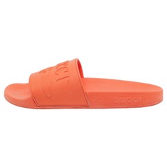 Gucci Orange Rubber Logo Pool Slides Size 38