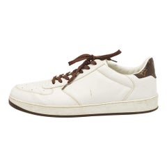 Louis Vuitton White/Brown Monogram Canvas and Leather Lace Up Sneakers 41.5