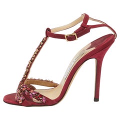 Jimmy Choo Fuchsia Shimmer Suede Crystals Embellished Sandals Size 36