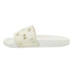Gucci White GG Laser Cut Rubber Pool Slides Size 35