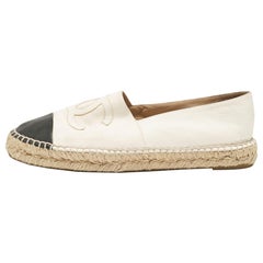 Chanel White/Black Leather CC Cap Toe Espadrille Flats Size 41