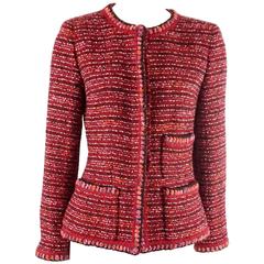 Chanel Red and Pink Tweed Wool Jacket - 38