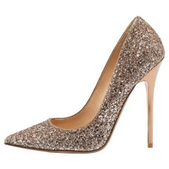 Jimmy Choo Rose Gold Coarse Glitter Romy Pumps Size 36