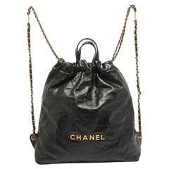 Chanel Black Quilted Leather 22 Backpack