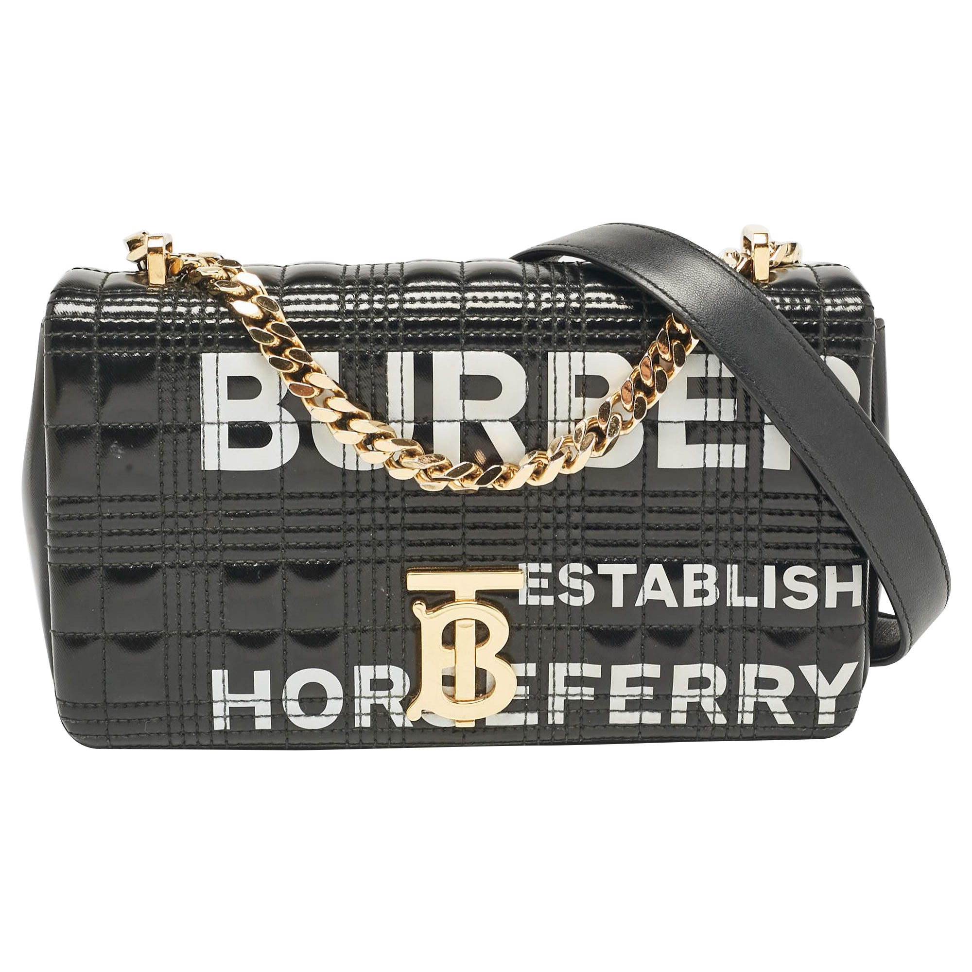 Burberry Black Quilted Coated Canvas Small Horseferry Lola Chain Shoulder Bag