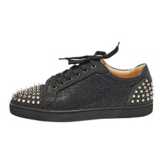 Used Christian Louboutin Black Nubuck and Leather Seavaste Lace Up Sneakers Size 44