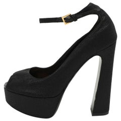Tom Ford Black Lurex Fabric Platform Ankle Strap Pumps Size 37.5