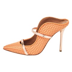 Malone Souliers Raso intrecciato e pelle arancione/oro rosa, Mules Maureen Taglia 39