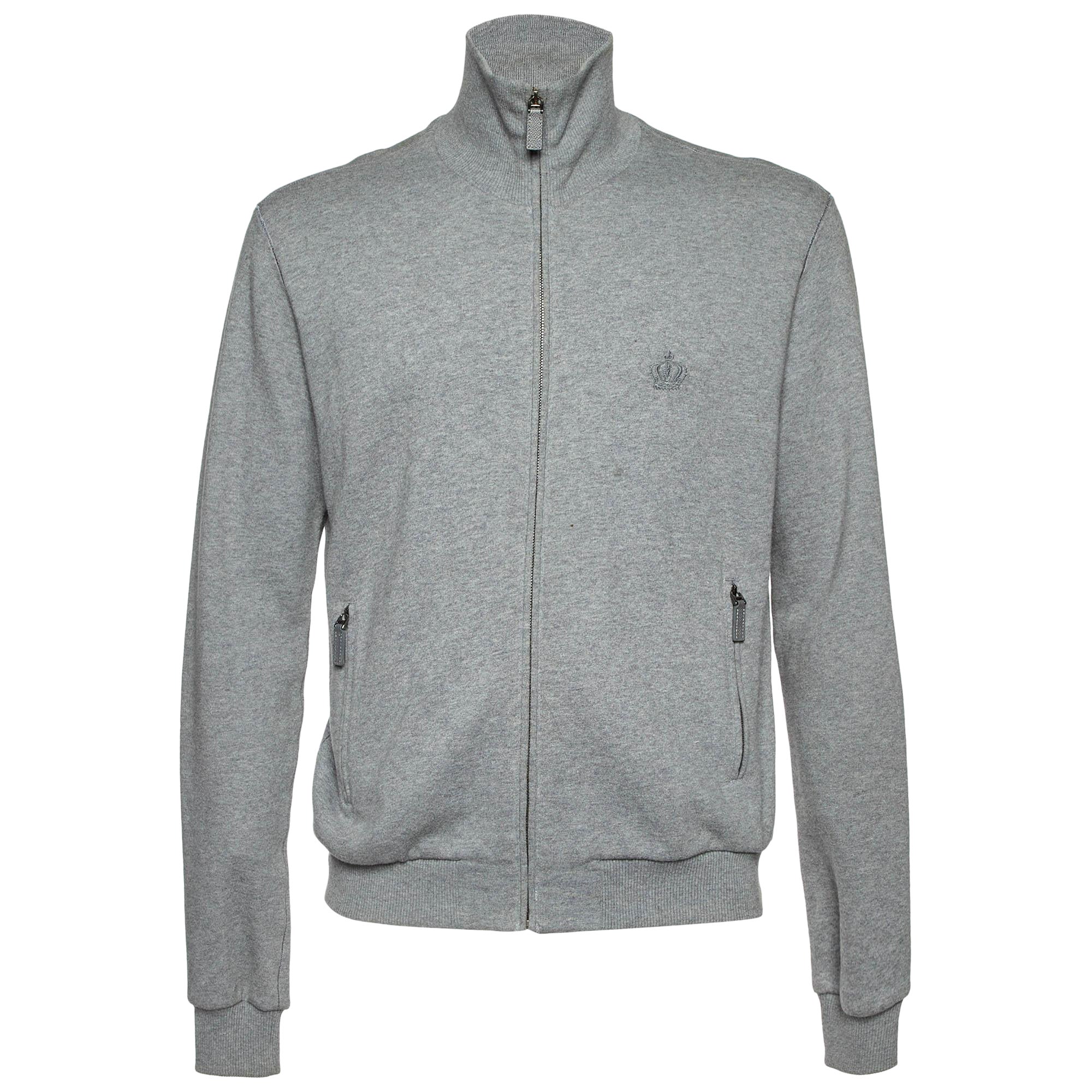 Dolce & Gabbana Giacca con zip in cotone grigio M.