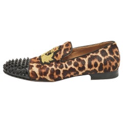 Christian Louboutin Brown/Black Calf Hair Patent Leather Loafers Size 41.5