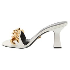 Versace White Leather Medusa Chain Slide Sandals Size 38.5