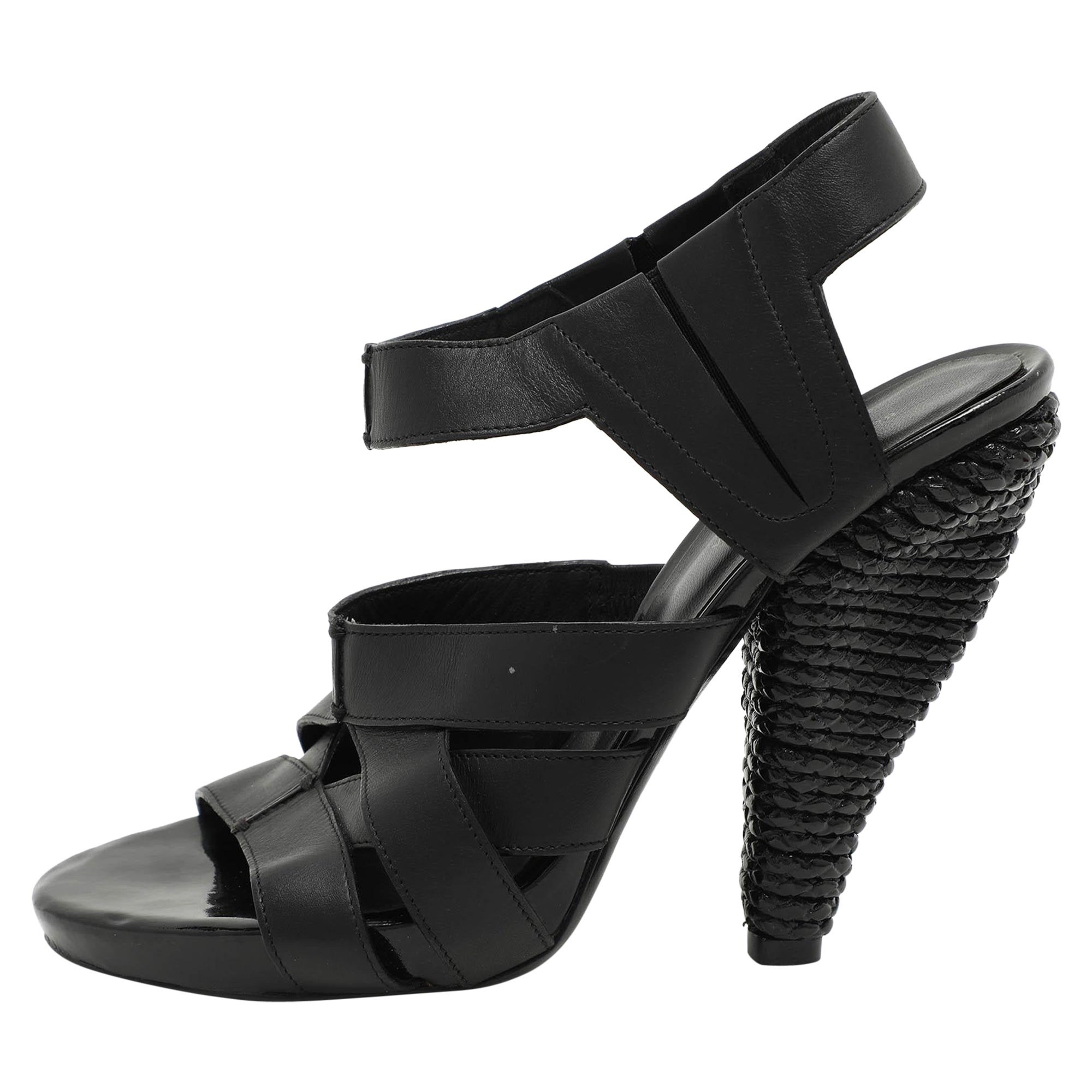 Bottega Veneta Black Leather Strappy Sandals Size 36.5