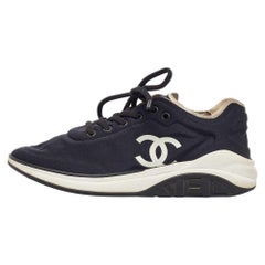 Chanel Black Nylon Interlocking CC Logo Low Top Sneakers Size 40