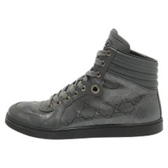 Gucci Grau Canvas und Leder High Top Turnschuhe Größe 41,5