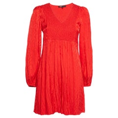 Maje Red Jacquard Smocked Mini Dress M