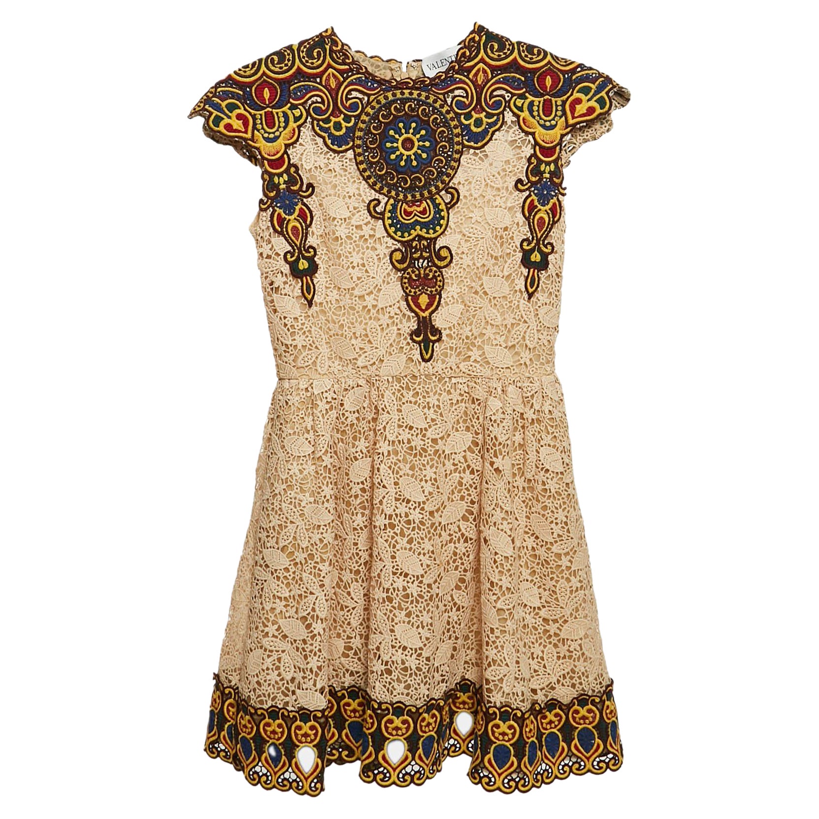 Valentino Beige Guipure Lace Patch Detail Mini Dress XS